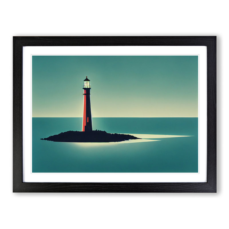 Excellent Lighthouse - Single Picture Frame Painting, 46cm H x 64cm W x 2cm D, Black