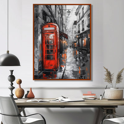 Black And White Red Telephone Booth In London IV - City London Wall Ar Wall Art Print
