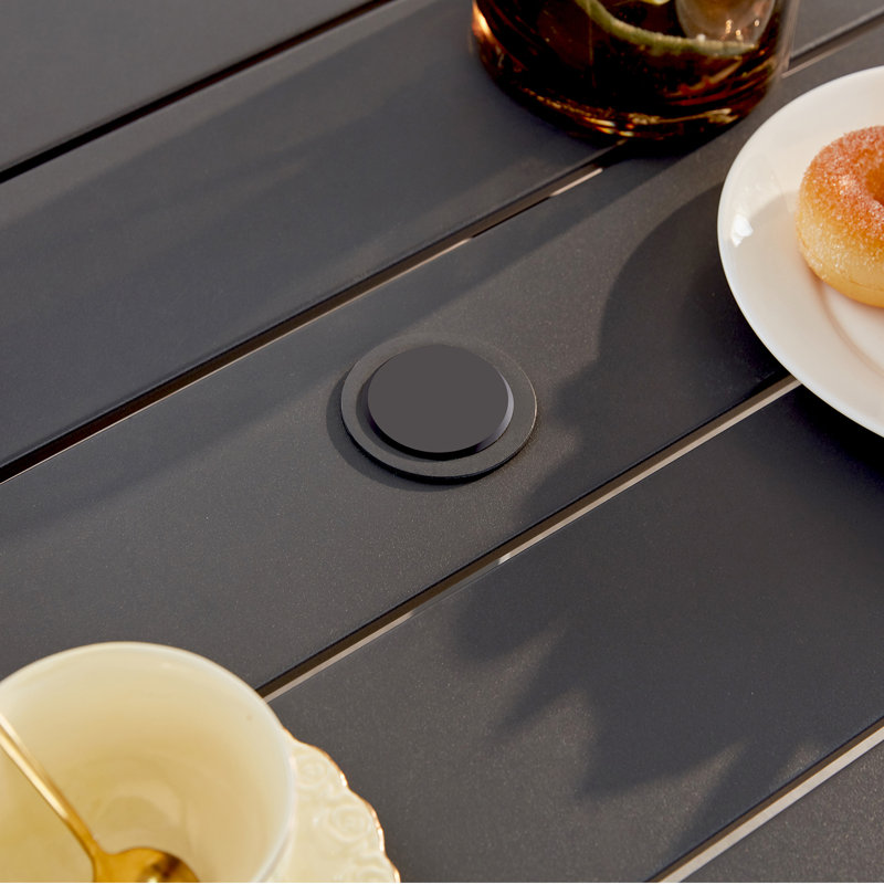 Hesson Square Metal Outdoor Dining Table With Umbrella Hole , 36.8'' in. W 36.8'' in. D, Black
