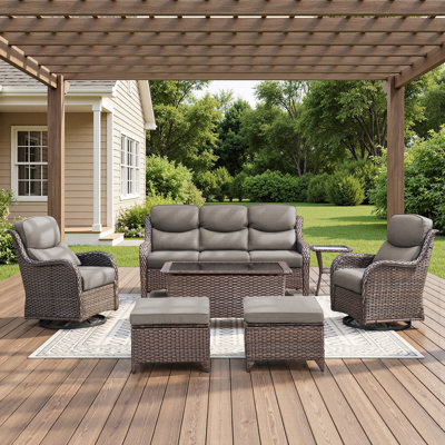 5-7 Person Outdoor Wicker Patio Conversation Set With Ottomans
