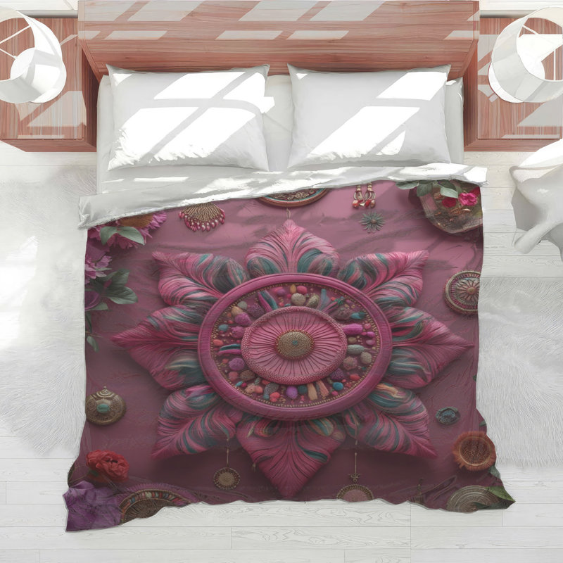 Édredon rose mandala floral, Grand lit