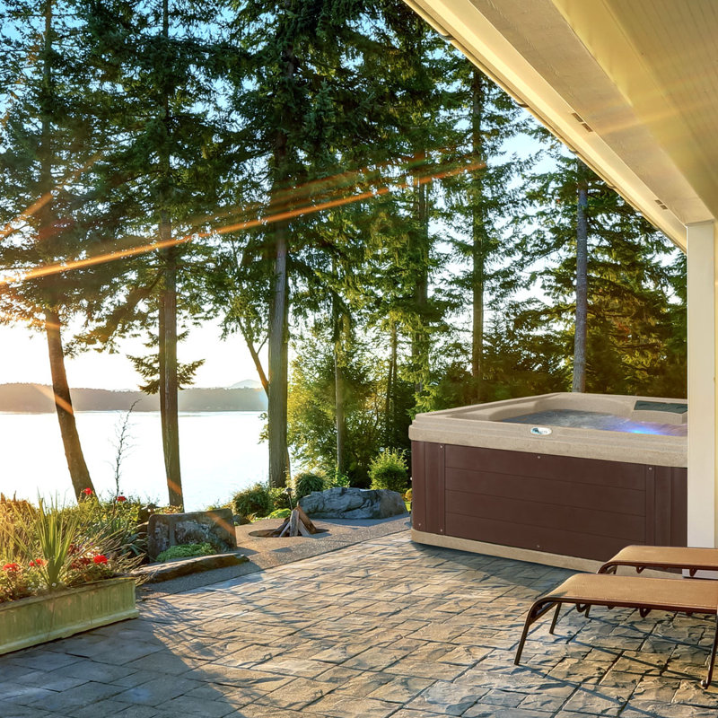 Ariana 6-Person Square Wood Grain and Grey Hot Tub