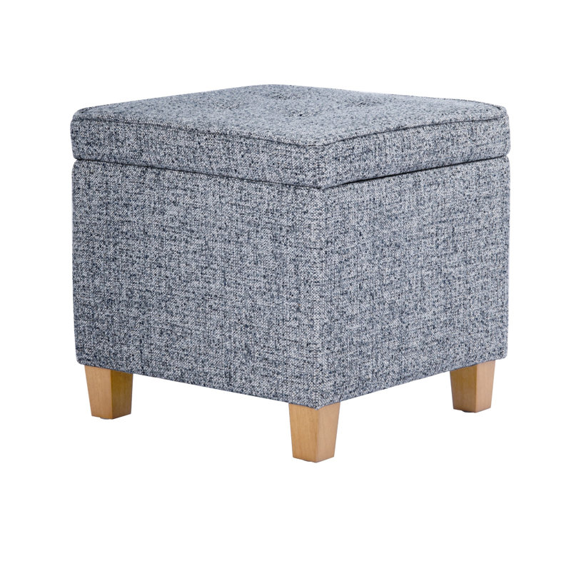 Repose-pieds carré capitonné avec rangement - tissu tissé gris-bleu, Blue Grey Woven