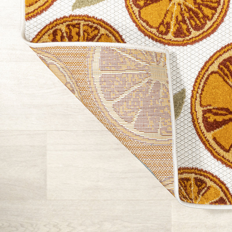 Kaue Citrus Slice High-Low Orange/Cream Indoor/Outdoor Rug, Rectangle 4' x 6'