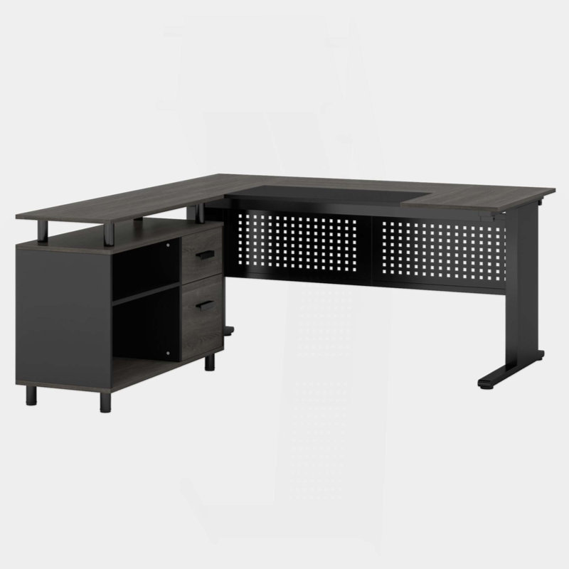 L-Shaped Executive Desk With File Cabinet, Large Modern Office Desk With Drawers, Shelves & Storage, Corner Computer Workstation For Home Office, Business Desk