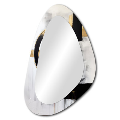 Merlyn New Balance Dreams Abstract Gold And Black - Abstract Painting Asymmetrical Mirror, Gold Irregular Shape Unique Wall Mirror, Printed Metal Art