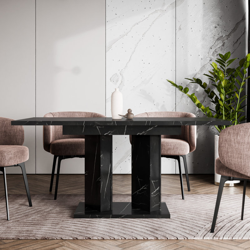 Extendable Dining Table, Black Marble Effect
