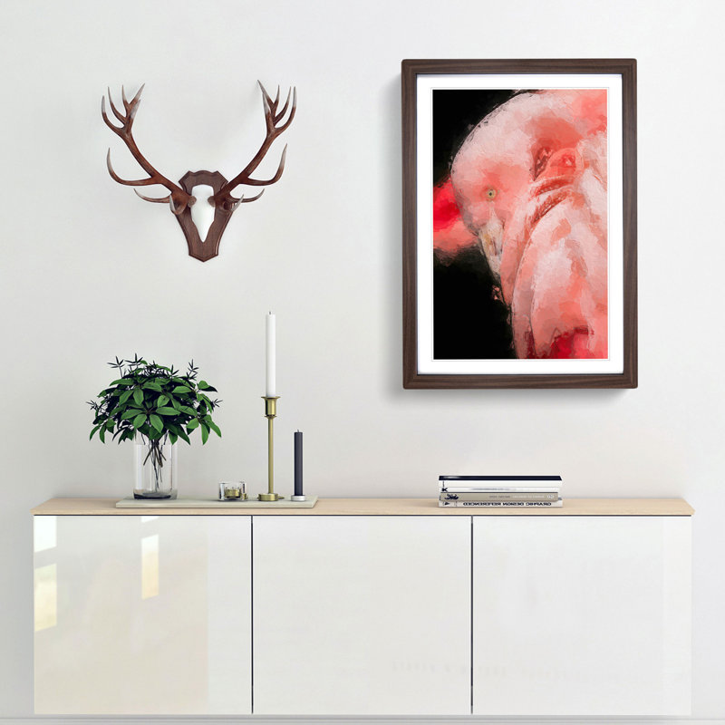 Pink Flamingo - Picture Frame Painting Print, Walnut Framed, 48cm H x 36cm W x 2cm D