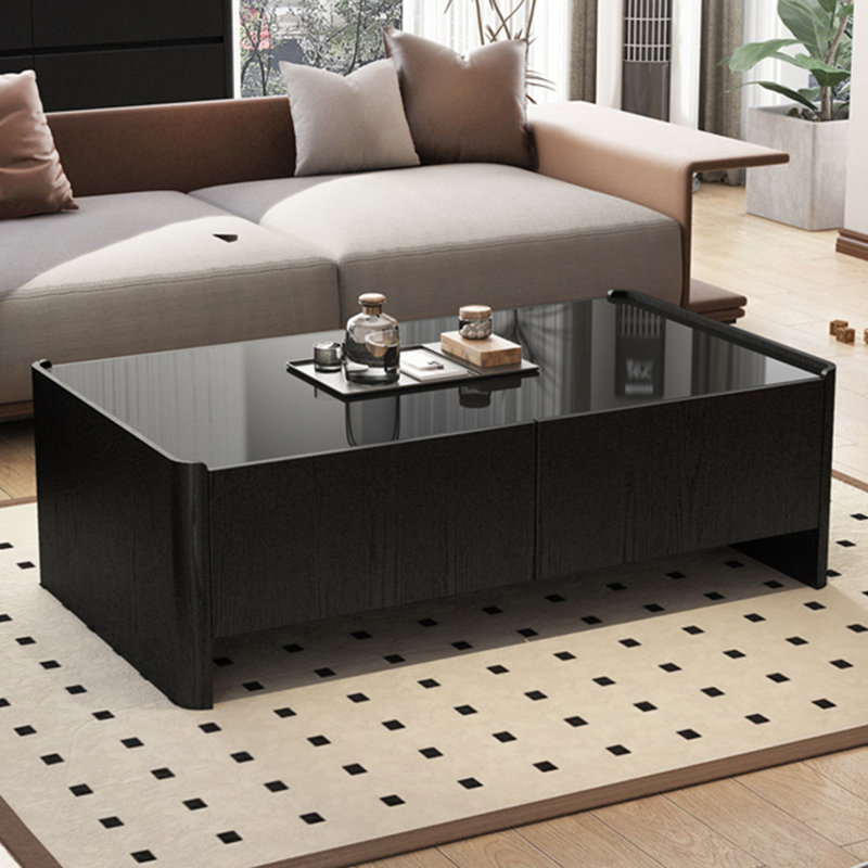 Table basse rectangulaire en verre trempé, Noir, noir, noir, noir, H 17,7 po x L 47,2 po x l 23,6 po