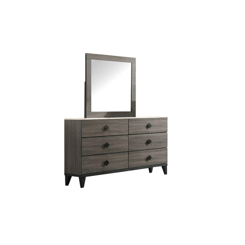 6 Drawer Double Dresser with Mirror