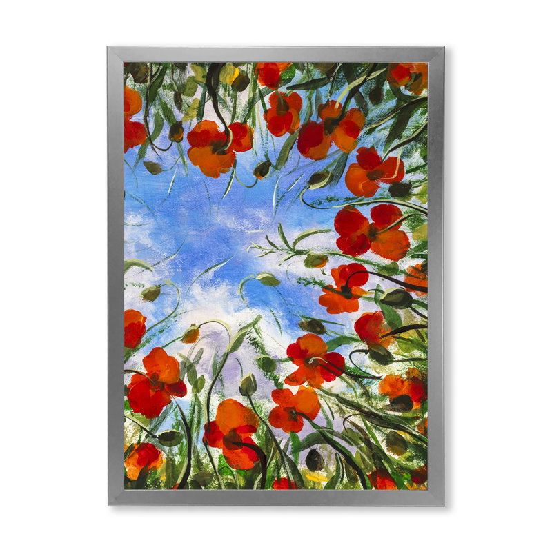 Fleurs de coquelicots rouges - peinture, Toile avec cadre photo argenté, H 32 po x l 16 po x P 1 po