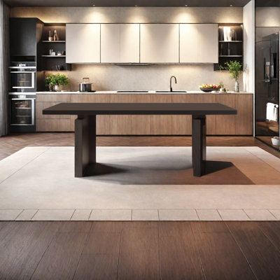 Thick Stone Top Dining Table with Solid Wood Legs