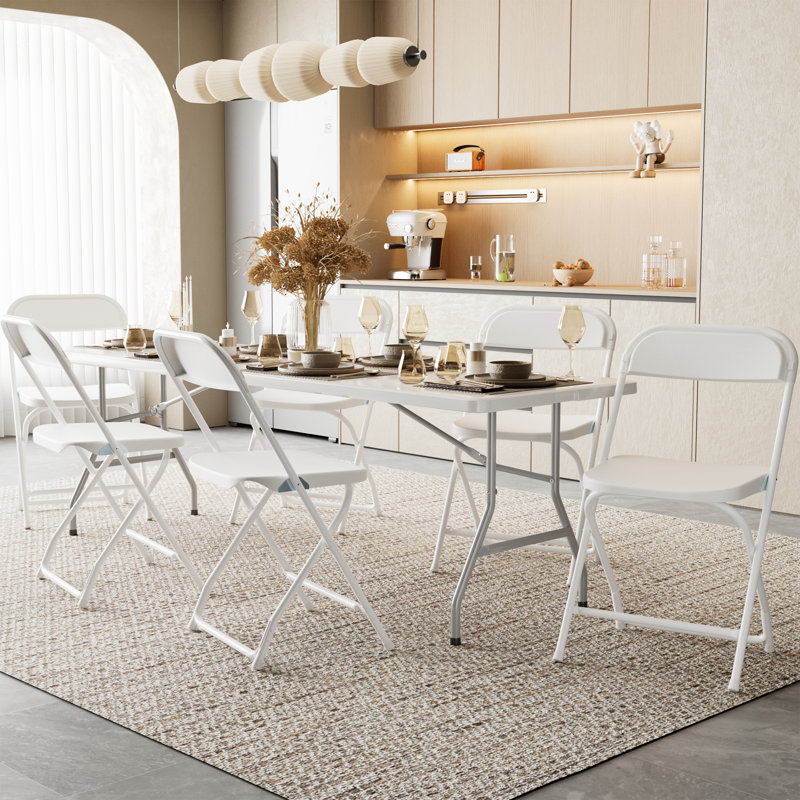Rectangular Plastic Outdoor Dining Set, 6, White