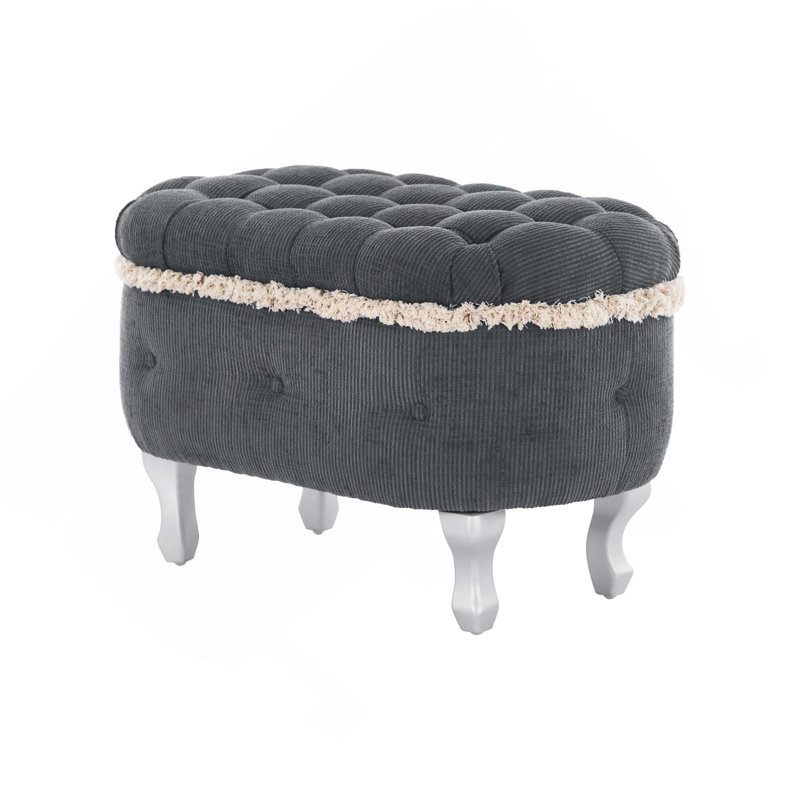 Banc de rangement 29,5 po, banc de bout avec repose-pieds capitonné en tissu et capitonné, Gris