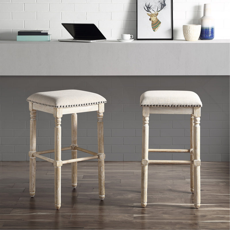 Ensemble de 2 tabourets de bar Arnhem, Siège beige / structure brun clair