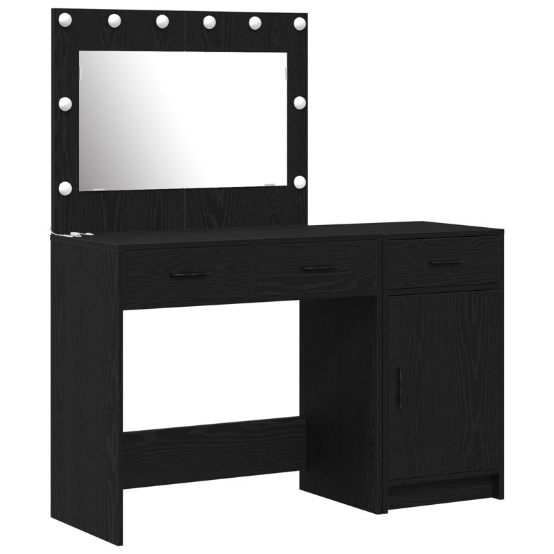 Dressing Table with Mirror, Black Oak