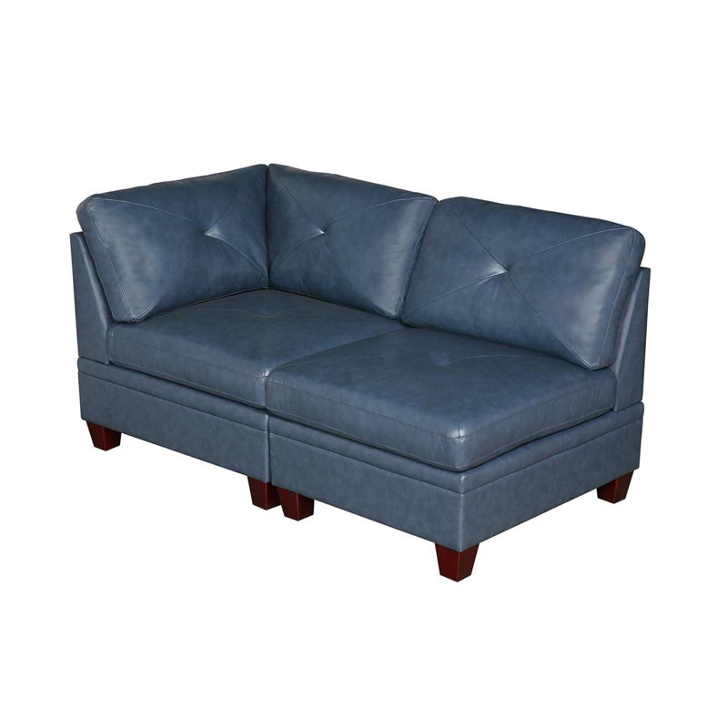Callayyi 66'' Leather Loveseat, Blue Genuine Leather