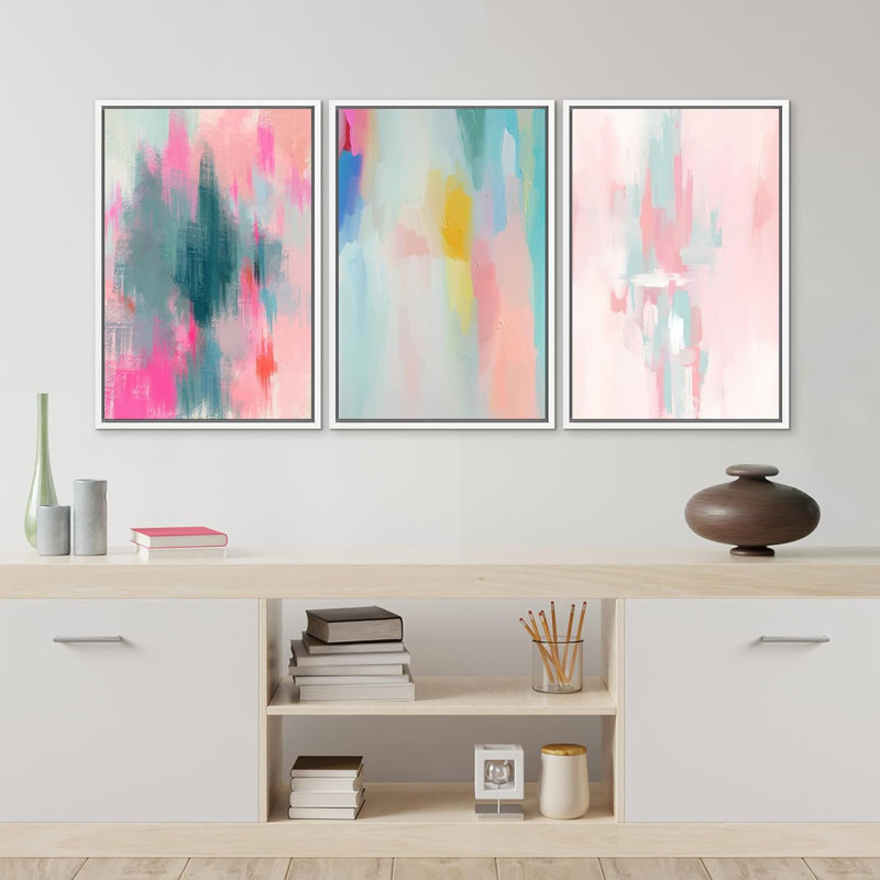Abstract Colorful Strokes " Colorful " 3 - Pieces, 36" H x 24" W x 1.5" D, White