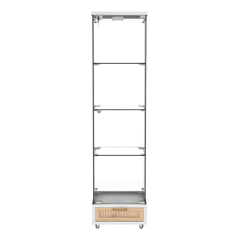 Vitrine moderne en verre avec tiroir, Blanc/naturel