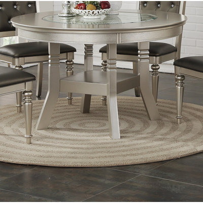 Table de salle à manger ronde à structure en bois d'hévéa avec plateau en verre et table de salle à manger