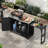 78.3" Outdoor Kitchen Island with Foldable Grill Table, Wooden Outdoor Grill Cart with Trash Can Storage & Stainless Steel Top, Outdoor Bar Cart, Pizza Oven Table for Lawn & Garden-1872417130