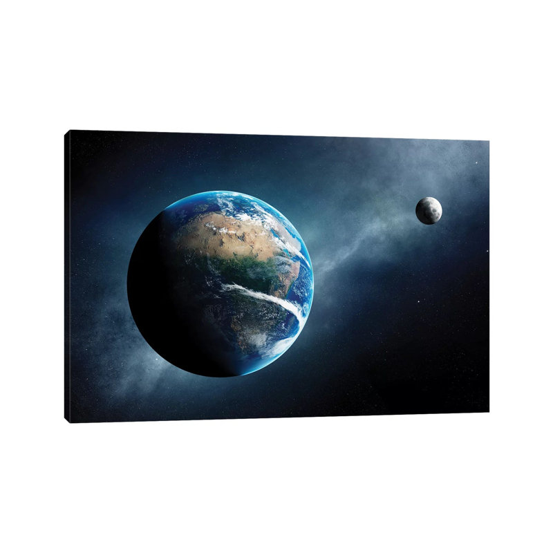 «Earth and Moon Space View» par Johan Swanepoel - photographie sur toile tendue, H 8 po x l 12 po x P 0,75 po