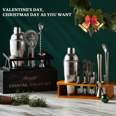 KITESSENSU Cocktail Shaker Set Bartender Kit with Stand | Bar Set Drink Mixer Set with All Essential Accessory Tools: Martini Shaker, Jigger, Strainer