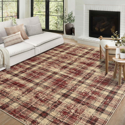 Tapis moderne lavable à la machine Gingham