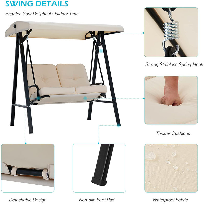 2 Person Porch Swing with Canopy, Beige