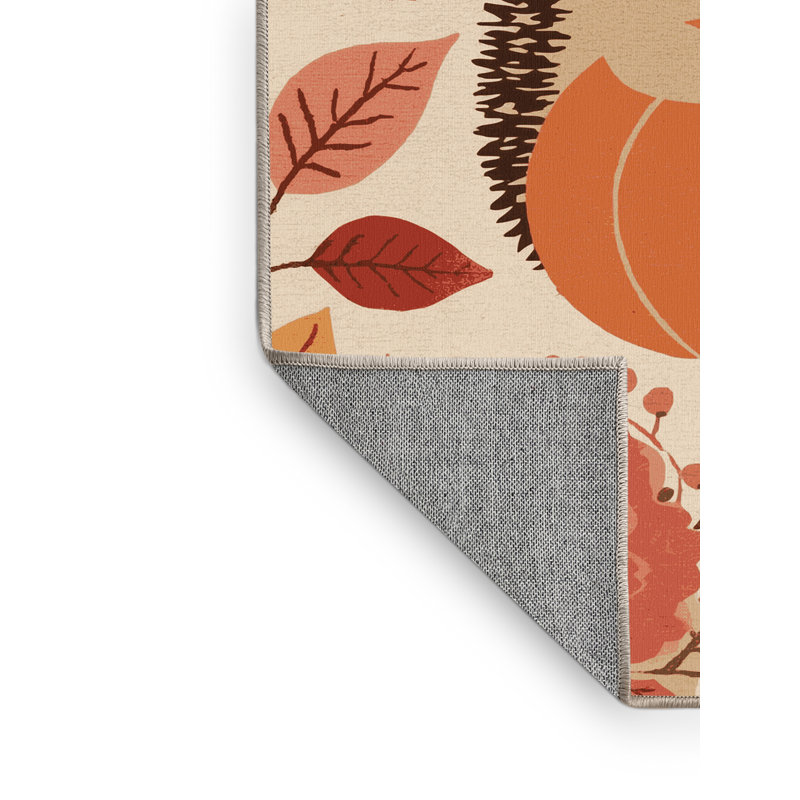 Tapis abstrait moderne et contemporain lavable à la machine Rhawnhurst Thanksgiving en beige - reliure beige, 7 x 9