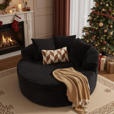Nathasa Upholstered Corduroy Sofa Round Seating For Living Room, Bedroom, Home Theater