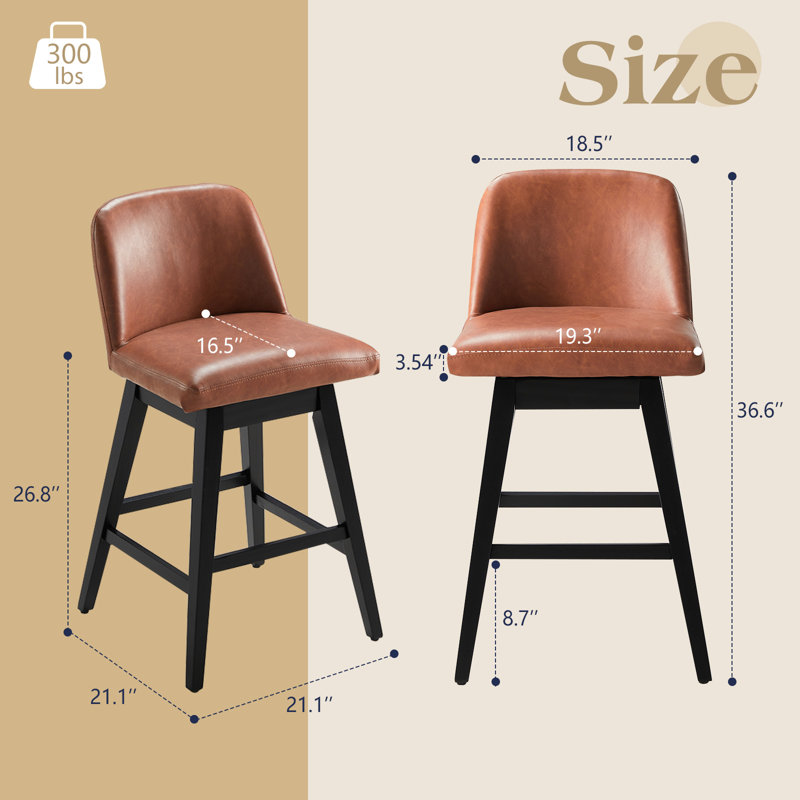 360° Swivel Barstools with Solid Wood Legs,Upholstered Counter Stools with Back