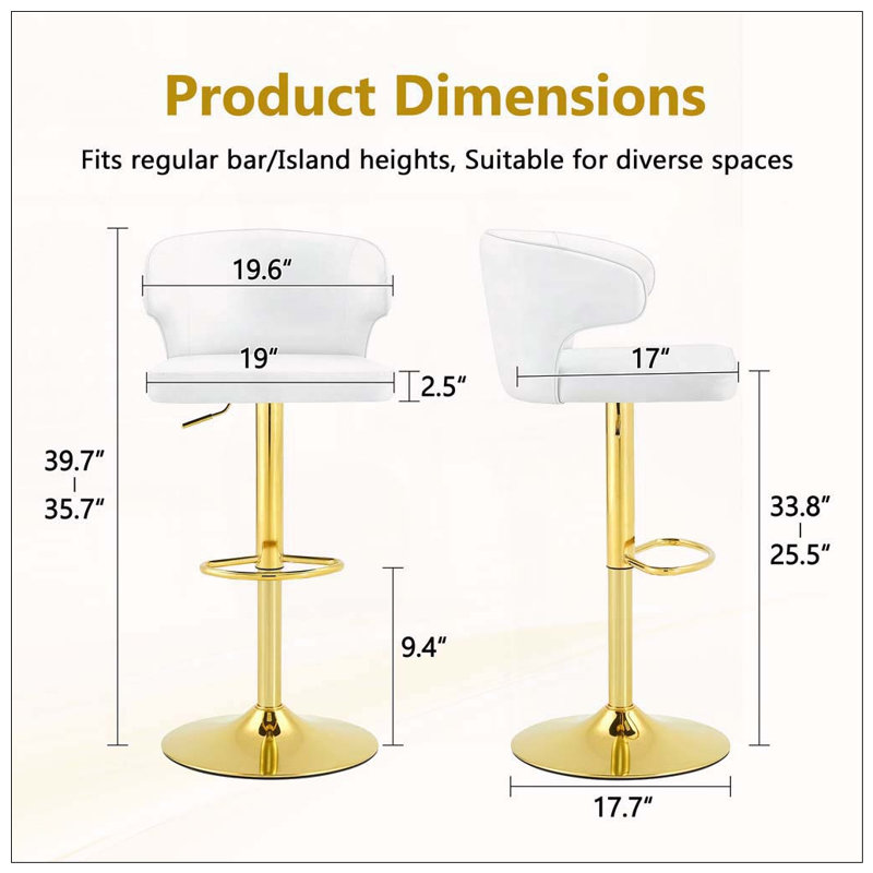 Tabouret de bar rotatif moderne, White+Gold-2pcs