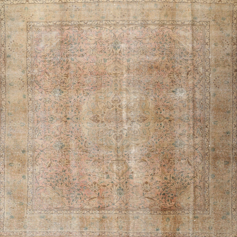 Tapis traditionnel beige / rose clair Anstead, Carré 8 pi