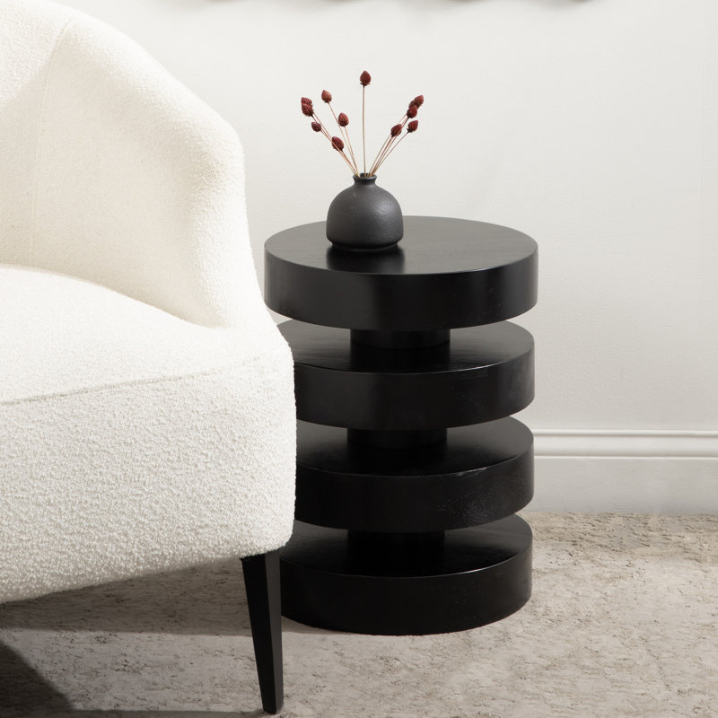 Stacked Solid Wood End Table, Black