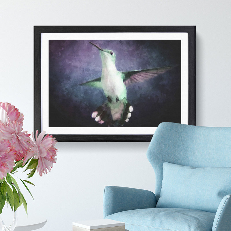 Hummingbird Bird in Flight - Picture Frame Painting Print, 45cm H x 63cm W x 2cm D, Black Framed