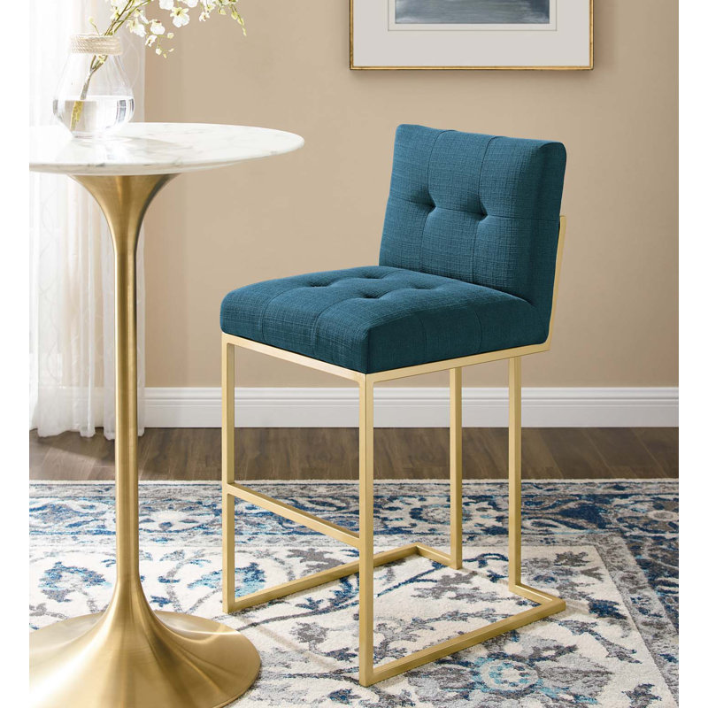 Tabouret de bar en acier inoxydable Privy Performance de Modway, Or / polyester azur, Noir