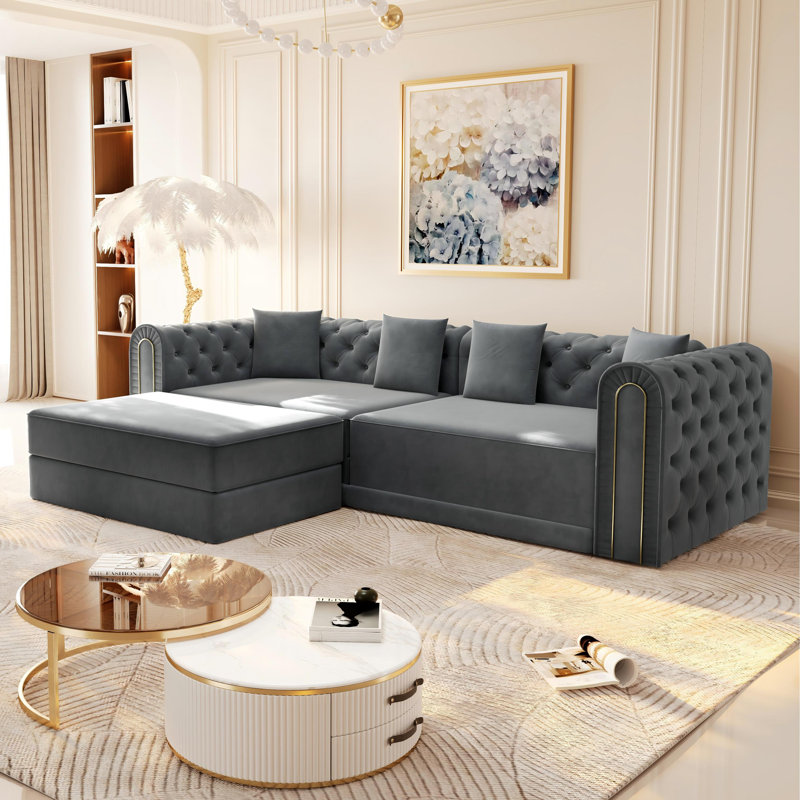 Canapé-lit Chesterfield 90,6 po, Gris