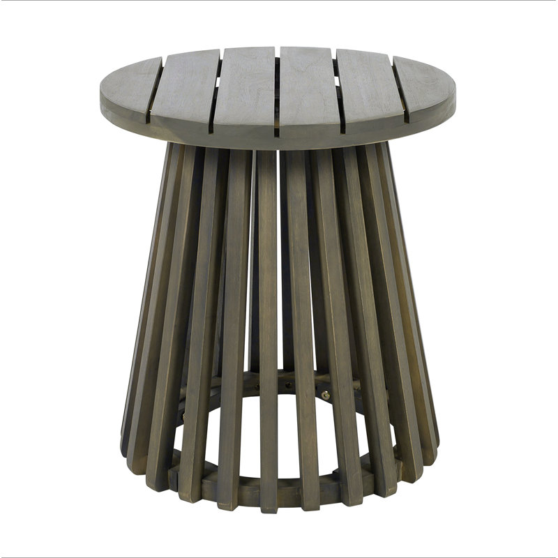 Table d'appoint d'extérieur en bois d'acacia pour le patio, table basse ronde pour la cour arrière, pelouse et balcon, Grey