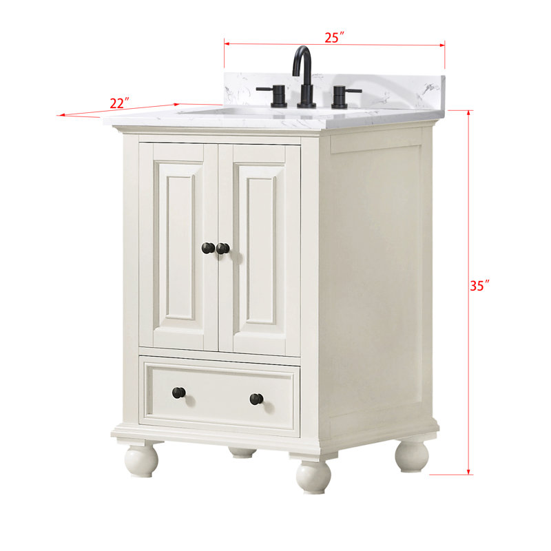 Thompson 25" Single Modern Bathroom Vanity Set, French White, Cala White