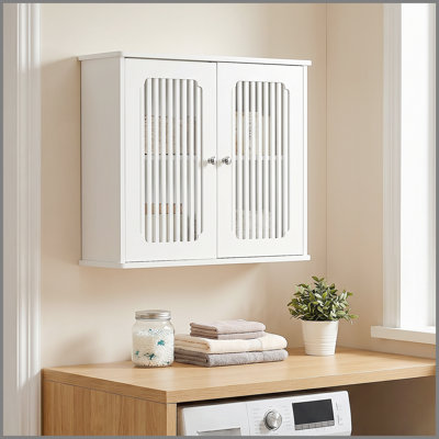 Armoire de salle de bain murale, armoire de rangement murale à double porte à persiennes, armoire à pharmacie pratique, armoire de rangement murale domestique, blanc