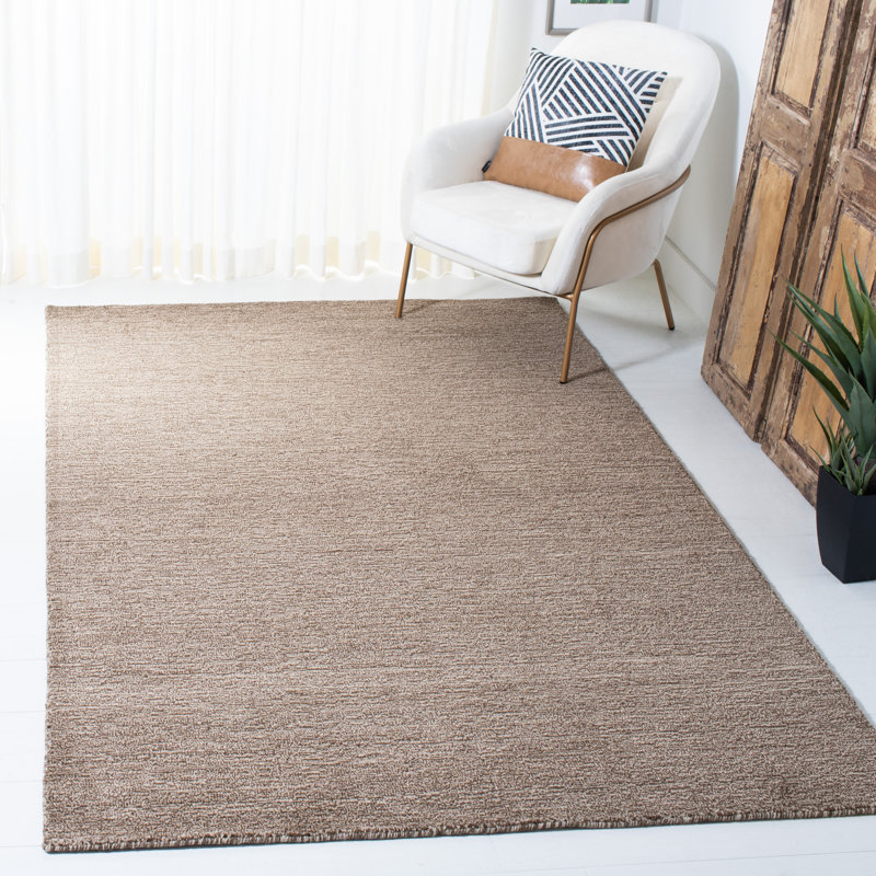 Tapis brun uni en laine / coton tissé à la main Frann, Rectangle 6 pi x 9 pi