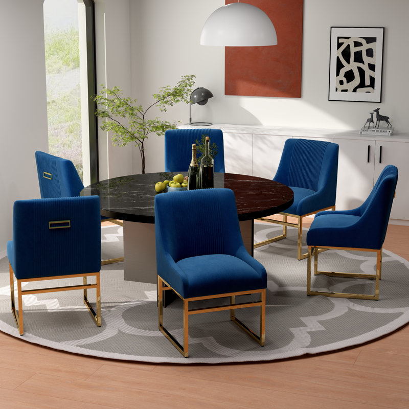 Chaise d'appoint en velours Baudel, Bleu marine, 6