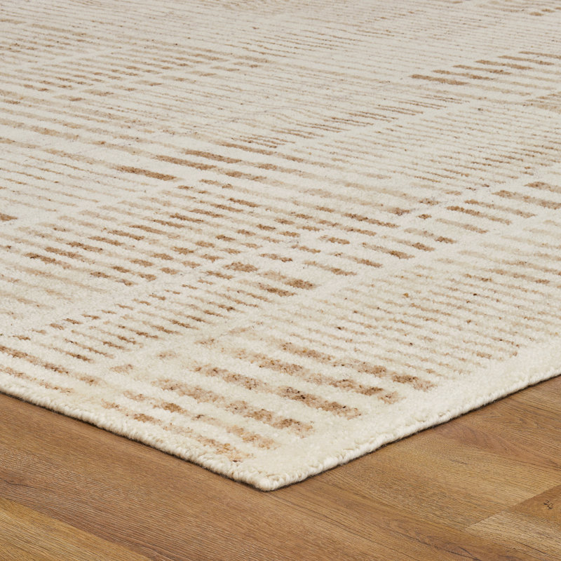 Meridian Weathered Stone Wool Hand Knotted Area Rug, Ivory/Gold, Rectangle 6' x 9'