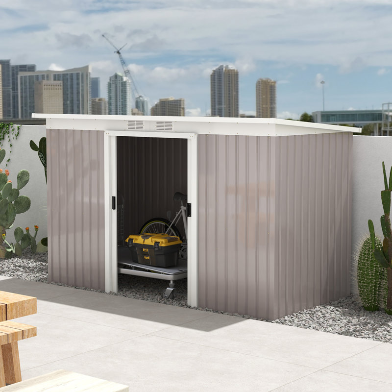 Biruk 9 ft. W x 4 ft. D Galvanised Steel Pent Garden Shed