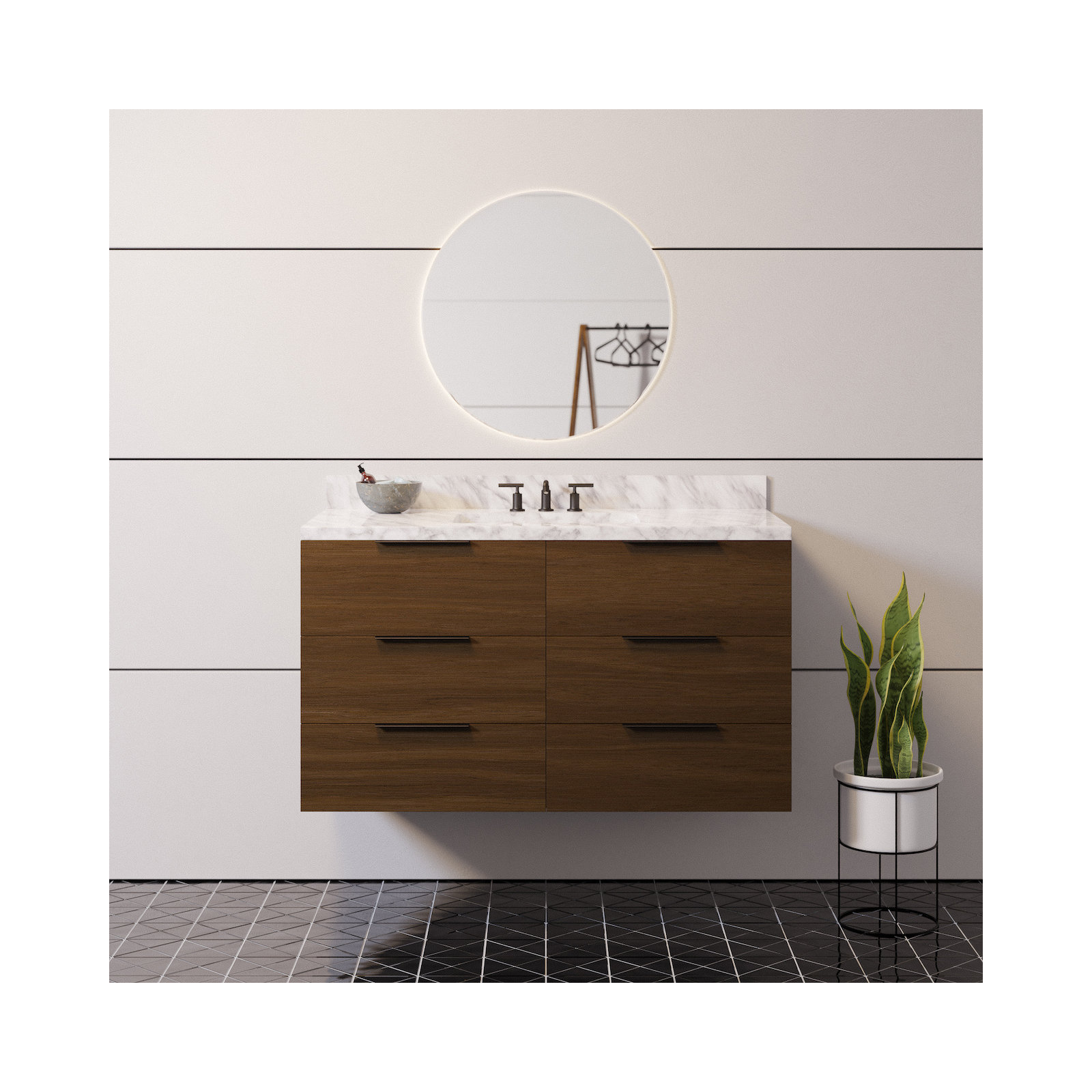 Mitchell 42'' Single Bathroom Vanity, Walnut, Carrara Marble