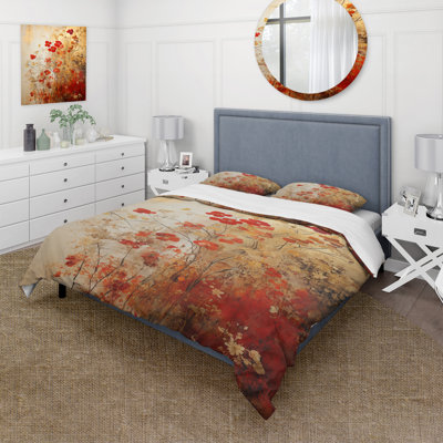 Ensemble de housse de couette God and Red Floral Japanese Tiles I - Abstract Botanicals