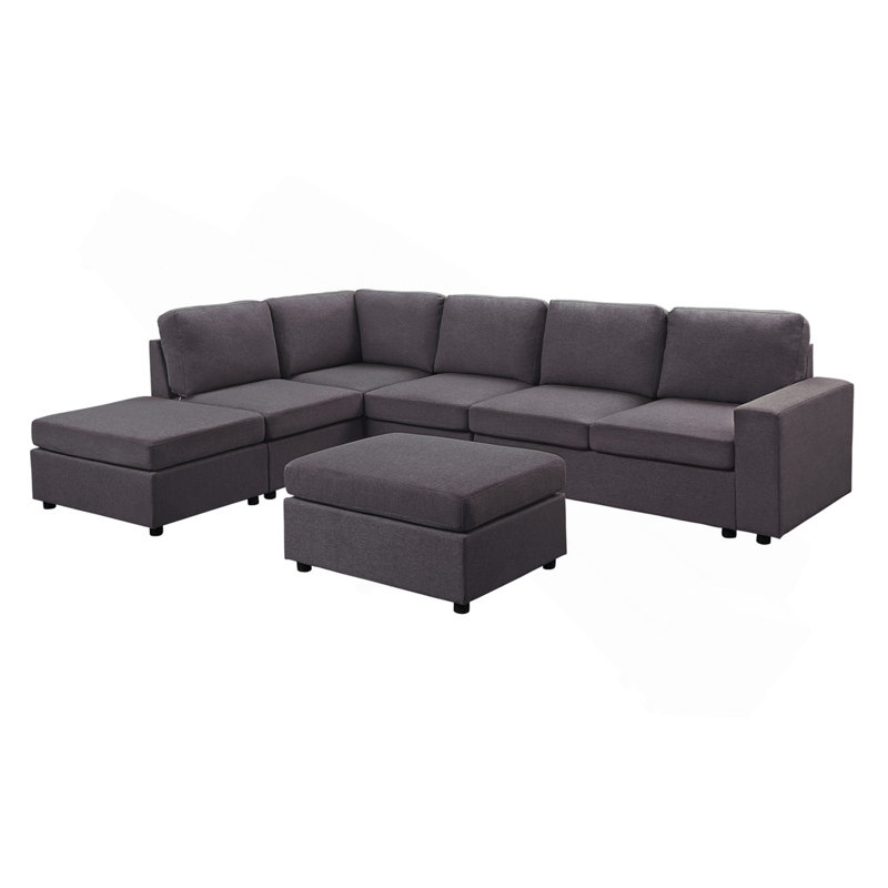 Canapé modulaire Cassia de 120 po avec repose-pieds en lin gris foncé Cassia