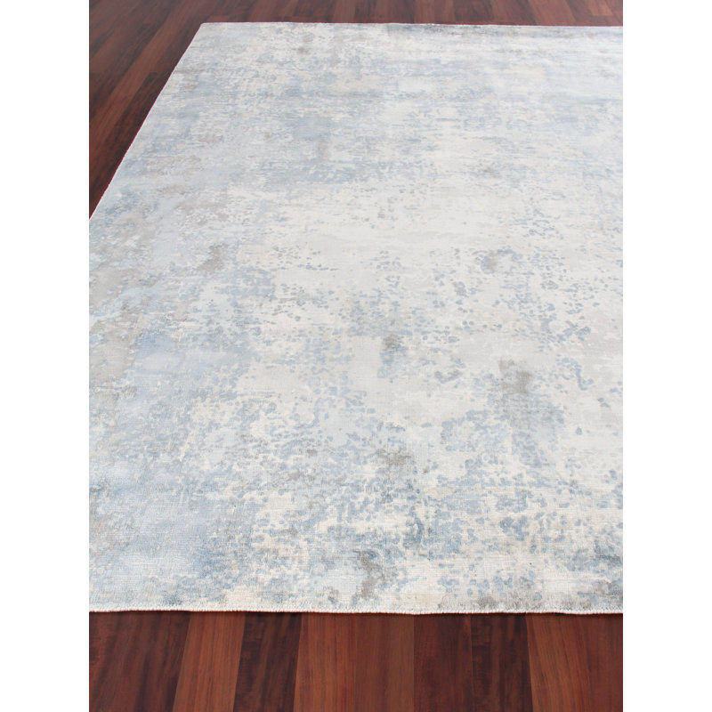 Murano Hand Knotted Area Rug, Rectangle 8' x 10', Blue/Silver