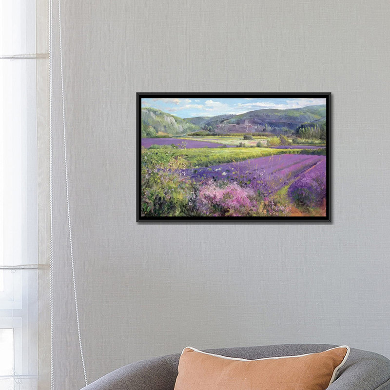 «Lavender Fields», reproduction sur toile, H 18 po x l 26 po x P 1,5 po, Toile avec cadre noir, Pas de tapis